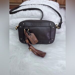 Chloe Eden Leather Camera Sholder/Crossbody Bag/Brown, Taupe